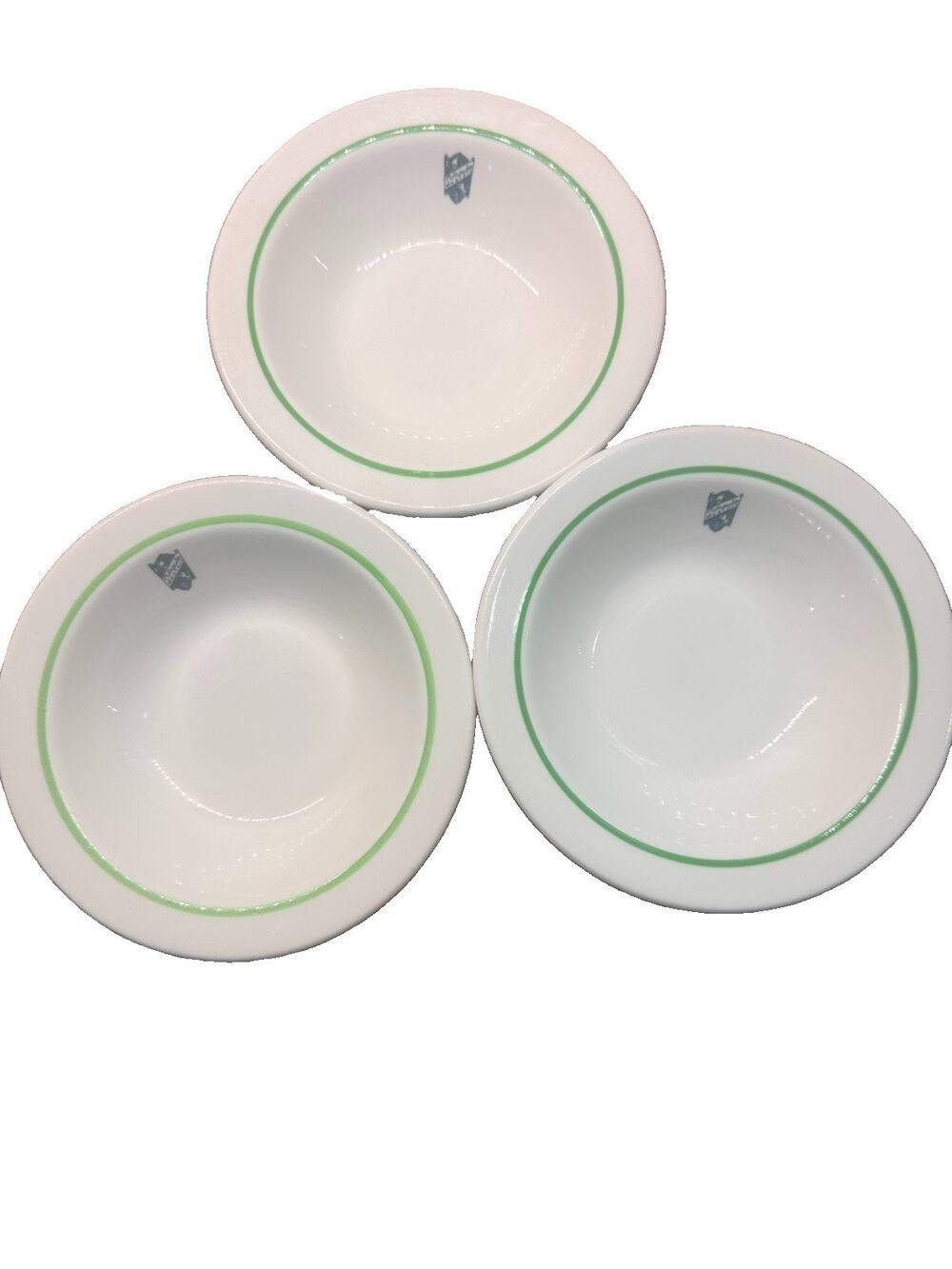 VTG Shenango China Schroeder Hotel Set Of 3 Green Crest Soup Cereal Bowl 5.75"